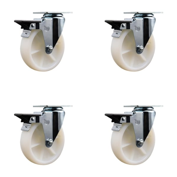 Service Caster 5'' Nylon Wheel Swivel Top Plate Caster Set with Posi Brake, 4PK SCC-20S514-NYS-PLB-4 - main
